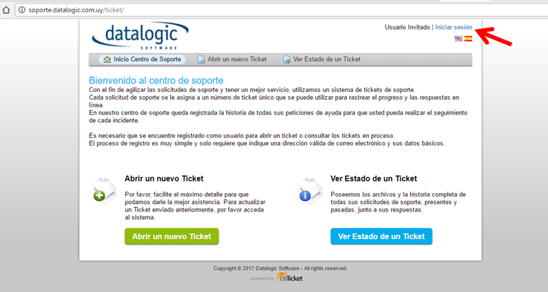 captura de pantalla del sistema de tickets